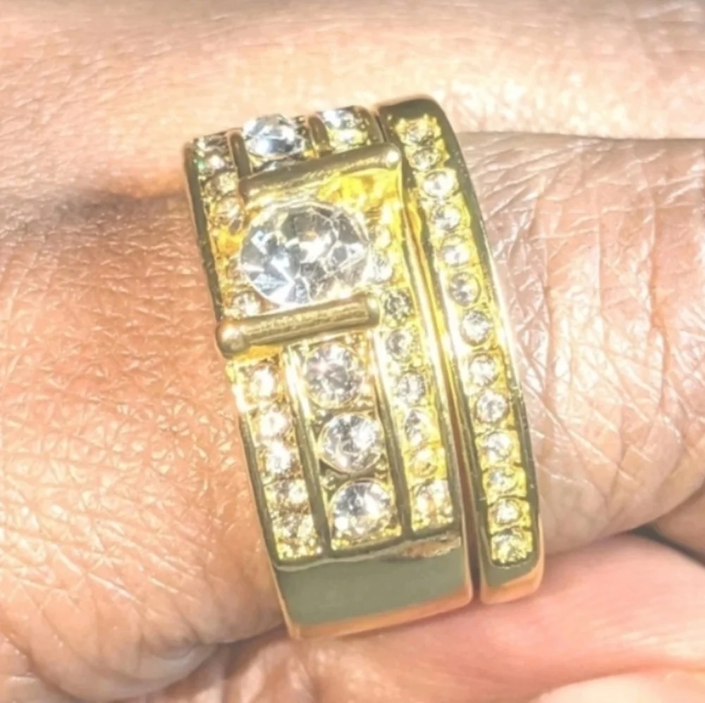 2.5 ct Round Cut Simulated Diamonds Mens Wedding Set Ring 14k Yellow gold Plated